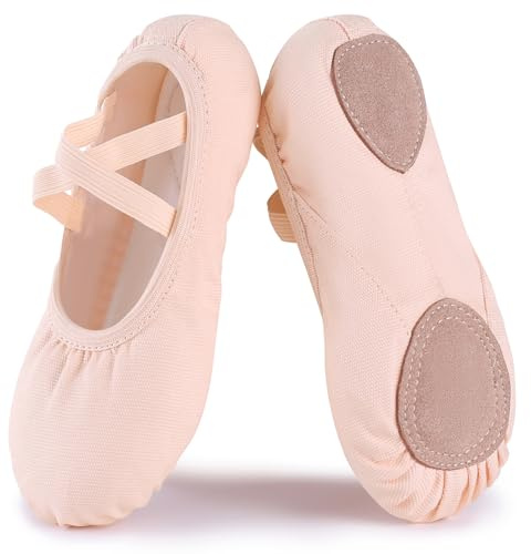 Acfoda Balettskor flickor kanvas ballerina dans platt lädersula för barn vuxna, Rosa, 42 EU