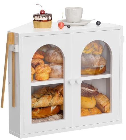 WOWLIVE Corner Bread Box for Kitchen Countertop, 2 Tier Bamboo Bread Storage Container for Homemade Bread with Clear Acrylic Door Panel, Large Bread Bin Farmhouse Breadbox Organizer (White, Medium) | Bamboo Bread Storage Container for Homemade Bread, Large Bread Bin Farmhouse Breadbox Organizer, White, Medium