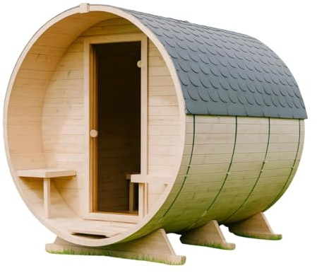 Gardj Fasssauna Garten Outdoor Sauna aus nordischer Fichte – Verschiedene Größen (2–6 Personen) – Wahlweise mit Holz- oder Elektroofen – Inkl. Zubehörset (240 cm, Runde, Elektroherd)