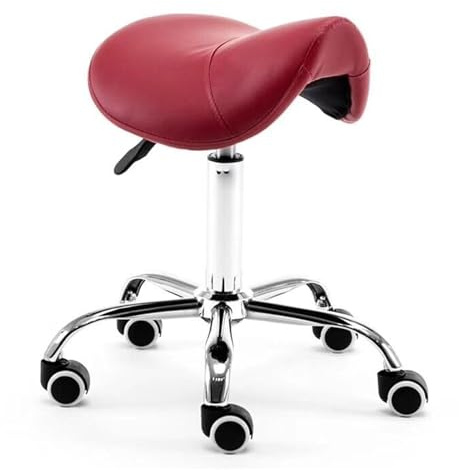 FXLUHAY Silla de Oficina Tipo Silla de Montar, giratoria, Ajustable y con Ruedas, tapizada en Piel sintética for salón de Belleza, Tatuajes y masajes.