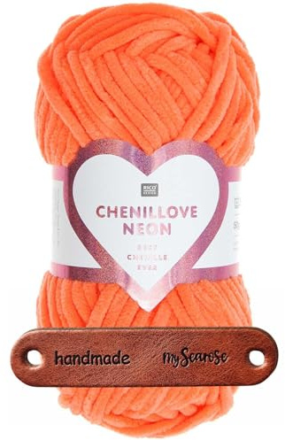 Rico Design 50g CREATIVE CHENILLOVE NEON Premium Wolle ultraweiches Chenillegarn in leuchtenden Neonfarben für Stricken & Häkeln mit mySearose Label