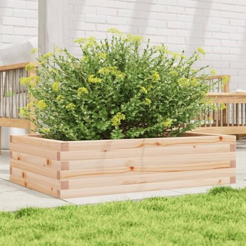 Fioriera per la colazione, da giardino, per ortaggi, 90 x 60 x 23 cm, in legno massello di pino per balconi, giardini, terrazze