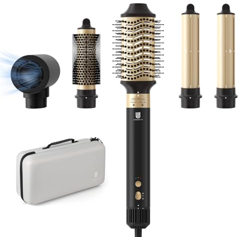 Hot Air Brush Hair Styler, 6 in 1 Hair Dryer Brush Auto Wrap Curlers Frizz-Free Styling Tool for All Hair Types Fast Drying, Curling, Smoothing, Volumizing & Straightening with Travel Storage Case