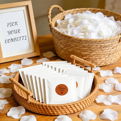 Lot de 50 pétales de fleurs d'hortensia blanc ivoire séché pour mariage, avec autocollants Throw Me et mini sacs en papier ciré, décorations de mariage, Saint-Valentin, pour invités et amis