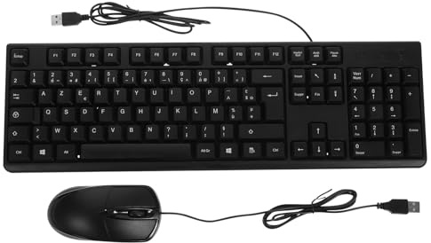 OKUMEYR Ensemble Clavier et Souris Filaire USB Noir Disposition Française 104 Touches Pavé Numérique Intégré en Abs pour Ordinateur à Clavier Bureau Confort Maximal