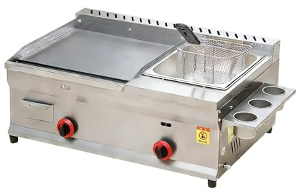 Friggitrice a Gas Professionale Piastra a Gas Con Friggitrice, Riscaldamento Rapido, Design a Doppia Zona Con Distribuzione Uniforme Del Calore, Acciaio Inox per Cucine Di Ristoranti(Home-Use)