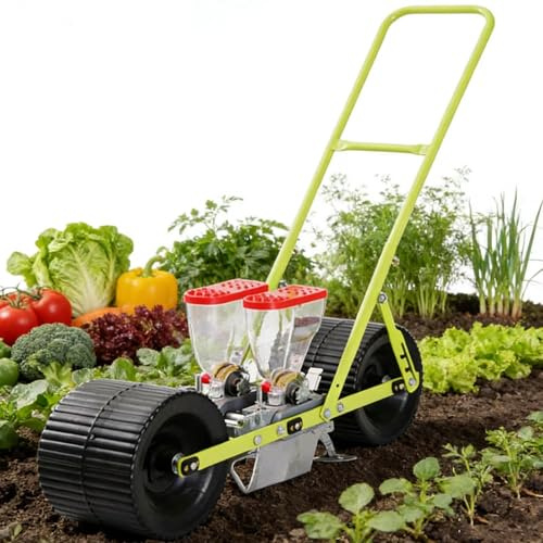 menglanchang Vegetable Seeder Planter Tool – Hand Push Seeder for Cabbage, Radish & Small Seeds –1/2/3/4/5/6 Row Garden Push Seeder Planter with Adjustable Row Spacing 2Row