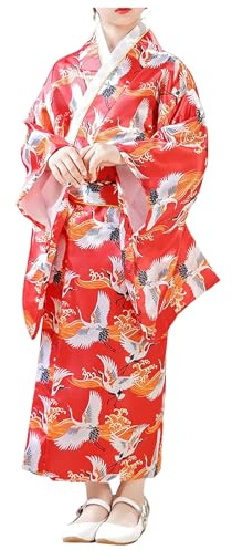 Allegorly Vestido para niñas Tradicional Japonés Kimono Para y Ropa tradicional china para Niños cómodo moderno y retro de tela yukata kimono anime cosplay traje de cuerpo completo mujer (1-2 Years)