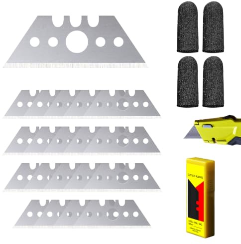 20 Piezas Cuchillas Trapezoidales para Cutter, 52mm Cuchillas de Recambio con 4 Dedos de Protección, Hojas de Repuesto, para Cortar Alfombra, Plástico, Cuero, Cartón, Cuchillo Trapezoidal para Cúter