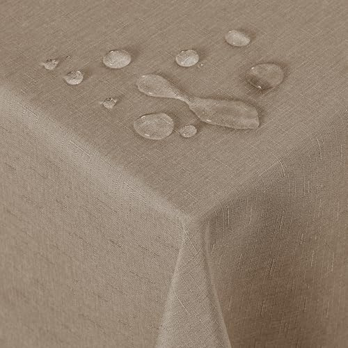 Deconovo Leinenoptik Tischdecke WasserabWeißend Tischwäsche Lotuseffekt Tischtuch, 130x130 cm, Taupe
