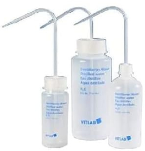 Vitlab Spritzflasche aus LDPE mit Schraubverschluss und Spritzrohr, Aufdruck Dest.-Wasser, GL 63, 1000 ml, 12 Stück
