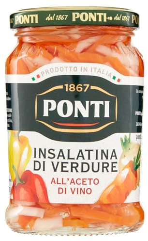 Ponti, Insalatina di Verdure all'Aceto di Vino, Fresco Mix di Verdure Croccanti, Condimento Ideale per Insalate di Verdure o come Antipasti, 100% Made in Italy, 290 gr
