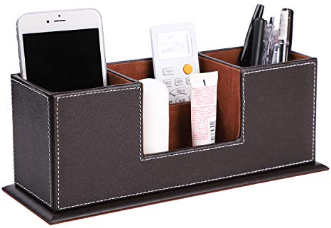 ITODA Multifunktionale Schreibtisch Stifte Organizer Stiftehalter Stiftablagen mit 4 Fächern aus PU-Leder Officebox Bürobedarf Schreibwaren Behälter Ordungbox Organisator Braun