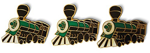 3-Piece Steam Engine Train Lapel Pin Hat Pin & Tie Tack Set with Clutch Back by Novel Merk