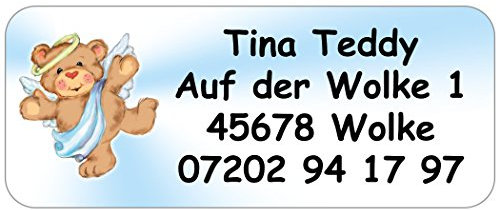Adress-Etiketten - Adress-AufkleberAngelteddy mit Ihrem Wunschtext, 160 Stück, ca. 56 x 23 mm, für 1 bis 5 Zeilen Text