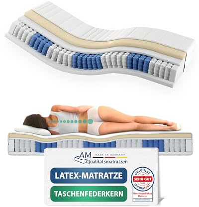 AM Qualitätsmatratzen Latex-Taschenfederkernmatratze 80x200cm H3 24cm - Made in Germany & Oeko TEX Siegel - 7 Zonen Latex-Federkernmatratze 80x200 mit 480 Federn & Lyocell Bezug