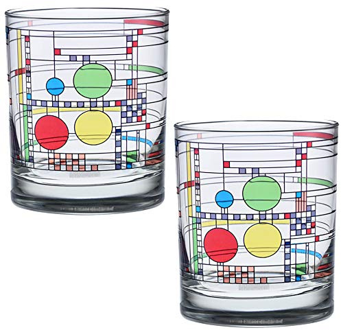 ZLYSYCM Frank Lloyd Wright DOF Double Old Fashioned Glass 14-Ounce (Gift Boxed Set of 2, Coonley Playhouse)