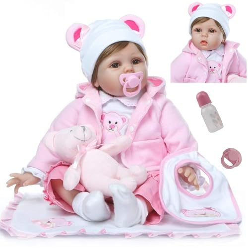 ZIYIUI Reborn Baby Mädchen 22 Zoll 55 cm Realistisch Weiches Vinyl Silikon Reborn Baby Puppe Lebensechte Puppen Neugeborenes Handgemacht Baby Spielzeug Geschenk