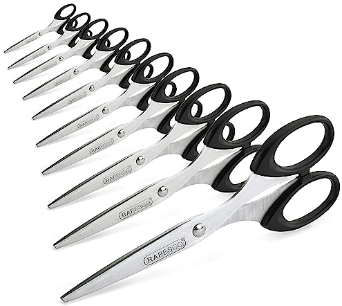 Rapesco 1579 Business Pack: 10 Paires de Ciseaux Essential 16cm en Acier Inoxydable, Noir
