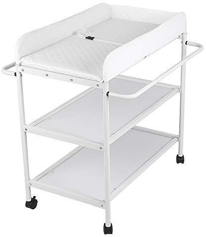 Wickeltisch Baby 3 Schicht, Tragbar, Wickelkombination Baby mit 4 Räder und 2 Pflegetischdecke