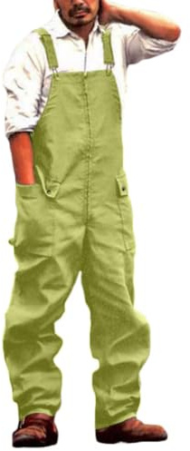 Minetom Herren Jeans Latzhose Overall Arbeitshosen Lange Jeanshose Retro Denim Arbeitslatzhose Jumpsuit Multifunktion Hose Arbeitskleidung Loose Fit B Grün M