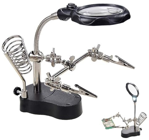 3.5X12X Helping Hands Soldering Station with LED Light & Alligator Clips - Magnifier Stand for Welding PCB Repair Jewelry Craft Hobby Model Building Watch Repair