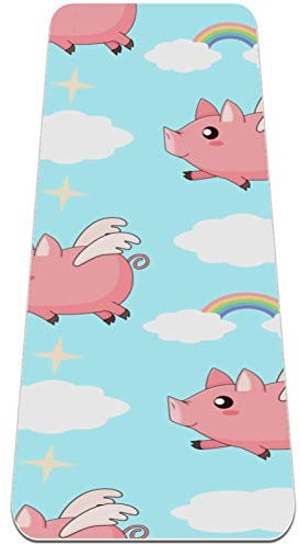 Eslifey Flying Angel Pig Yoga-Matte mit Schweinchen, rosa Wolke, Regenbogenblau, Himmel, dick, rutschfest, für Damen und Mädchen, Trainingsmatte, weiche Pilates-Matten, (183 x 61 cm, 0,6 cm dick)