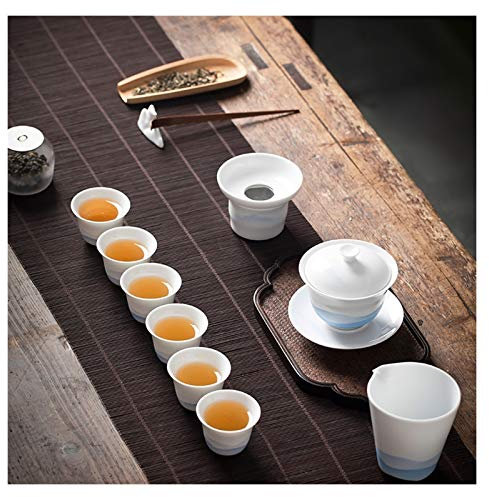 Juego de té Conjuntos de té de cerámica de kungfu clásicos Pintado a mano Pintado de té de porcelana blanco Moderno tetera taza taza de té para el hogar y el conjunto de té de oficina Juego de té port