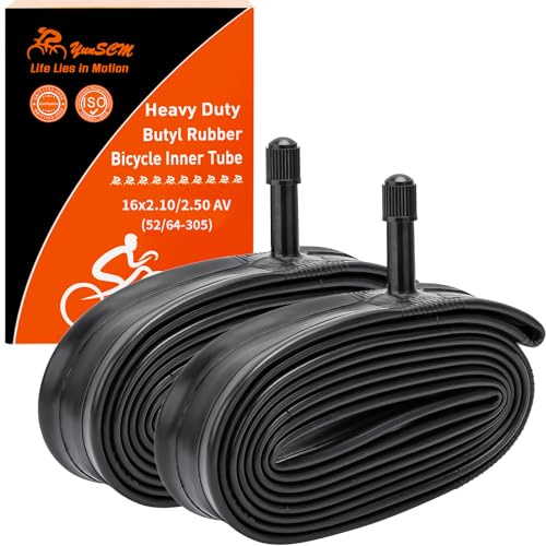 2PCS 16 Heavy Duty Bike Inner Tubes 16x2.10 16x2.125 16x2.25 16x2.35 16x2.40 16x2.50 52/64-305 AV32mm Schrader Valve 16 Bicycle Tube Compatible 16x2.10/2.125/2.25/2.50 Road/MTB/Push Bike Tyre Tube