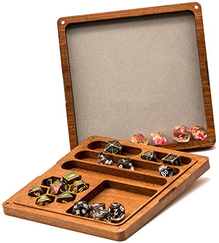 World of Dice - Würfeletui Holz - für bis zu 55 Pen & Paper Würfel, mit Würfelteller, ideal für Dungeons and Dragons (D&D) (XXL-Quadratisch)