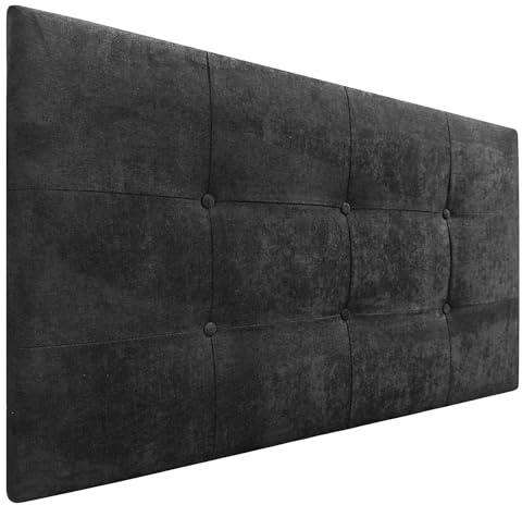 DHOME Kopfteil, gepolstert, 8 cm dick, gepolstertes Kopfteil Acualine, Stoff und Kunstleder, Kopfteile für Doppel- und Einzelbett (schwarzer Stoff, 90 cm (Betten 70/80/90))