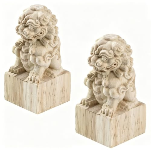 HEVSTIL 2-Pack Lion Post Finials,Fence Post Finial Newel Post Finial Wood Finials Decorative Delicate Wood Carved Finial Wood Finial Decoration Accessories
