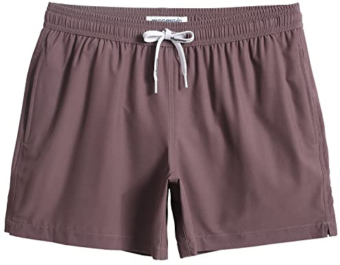 maamgic Mens Boys 80s 90s Vintage 4 Way Stretch Swim Trunks with Mesh Lining Quick Dry Swim Suits Board Shorts Solid Ochre Large
