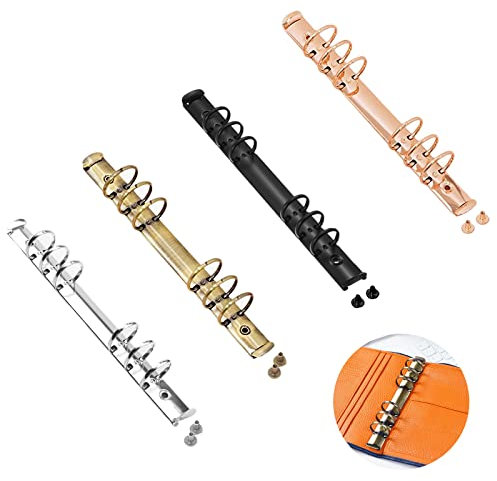 A5 Ringbuchmechanik Ringe 6 Ring Loses Blatt Buch Binder Ringe Binder-Ring-Notizbuch Überzug Ring kann Geöffnet Werden für Loseblatt-DIY-Notizbücher (4 Stück: Silber Schwarz Bronze Roségold)