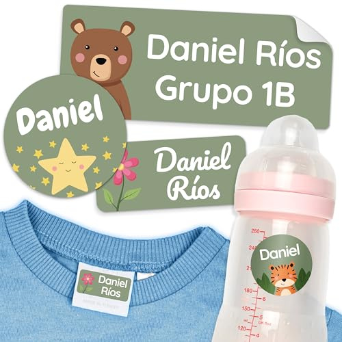 melu kids® Namensaufkleber Kinder Set - Kindergarten (100 Stk, Grün) | Selbstklebend und Waschmaschinenfest, Namensetiketten für Kindergarten & Schule, Aufkleber für Kleidung & Gegenstände