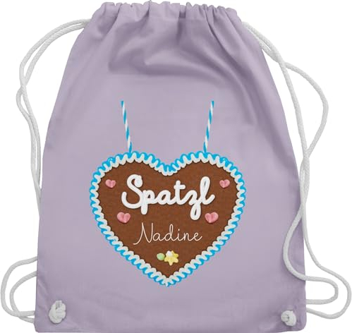 Turnbeutel Rucksack - Kompatibel Oktoberfest - Spatzl Lebkuchenherz Personalisiert - Unisize - Pastell Lila - oktoberfest-tasche trachtenrucksack trachten name juterucksäcke trachtenrucksäcke