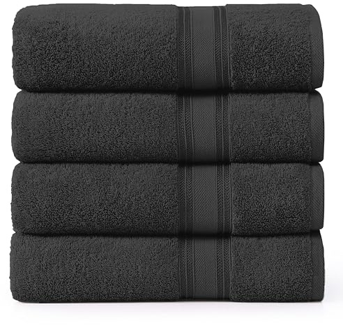 LANE LINEN Large Cotton Bath Sheets, Extra Large Quick Dry Towels, Zero Twist, 4 Piece Set, Super Soft, Highly Absorbent, Black