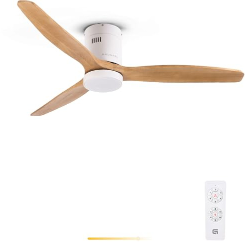 Grunkel - Ventilador de techo con luz led SKYWIND-52WB. Motor DC. Mando a distancia. 6 velocidades. Temporizador 8 horas - 40W (Madera clara)