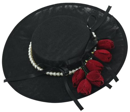 COSDREAMER Viktorianischer Hut für Damen, Teeparty Hüte, Vintage Blumen, Flacher Hut (weiß)