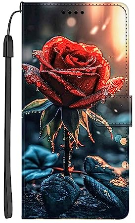 EuoDuo Kompatibel mit Samsung Galaxy S10 Lite Hülle zum Klappen Handyhülle PU Leder Handytasche mit Blüte Motiv Magnet Kartenfach Tasche Flip Cover Etui Schutzhülle - Rote Rose