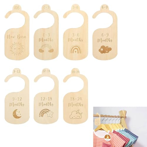 Separadores de Armario para Bebés,7 Madera Separadores de Perchas,Separadores de Madera para Armario de Bebé,Organizadores de Ropa de Bebé,Divisor de Ropa de Bebé,para Clasificación