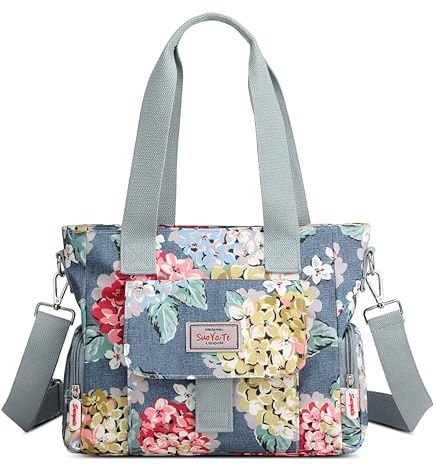 SODOLLEE Femme Sac à Main Mode Imprimé Sac Fourre Tout Sac à Bandoulière Léger Nylon Sac Bandoulière Plusieurs Poches Crossbody Bag pour Voyages Achats Usage Quotidien Fleur F
