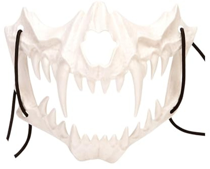 KHIRY Tier Skelett Maske Halloween, Harz Hund Schädel Knochen, Harz Hund Schädel Knochen Zähne Scary Horror Devil Wolf Werwolf Maske Halbmaske