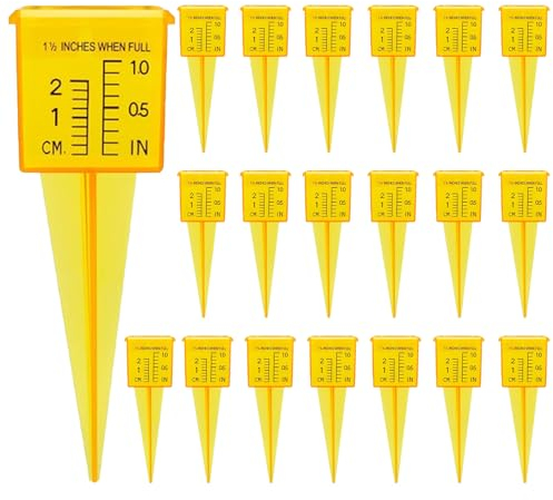 Qivine 20pcs Pluviometro da Giardino, Misuratore Pioggia in Plastica con Scala, Facile da Installare, Pluviometro Professionale per Giardino All'Aperto Fattoria, Giallo
