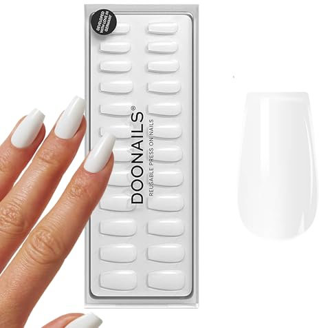 DOONAILS – Soft Gel Press On Nails 30er Set Snow White Coffin Form Weiß – Nägel zum Aufkleben Full Cover in Salonqualität – Fake nails soft gel Medium – Natürliches & angenehmes Tragegefühl