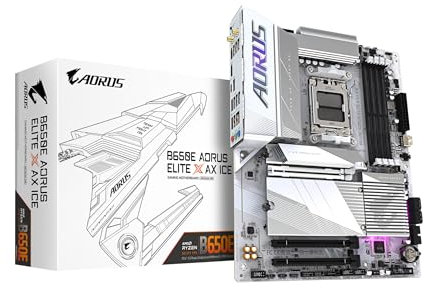 GIGABYTE B650E AORUS Elite X AX Ice AM5 LGA 1718 AMD B650 ATX Motherboard mit 5 Jahren Garantie, DDR5, 3X M.2, PCIe 5.0, USB 3.2 Gen2X2 Type-C, WiFi 6E, 2.5GbE LAN, Q-Flash Plus, EZ-Latch Plus