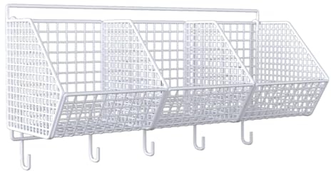 Folpus Hängende Drahtkörbe 3 Gitter Obstkorb, Wandkörbe, platzsparend, Küchenorganizer zur Aufbewahrung von Obst, Gemüse und Snacks, Weiß mit 5-Haken