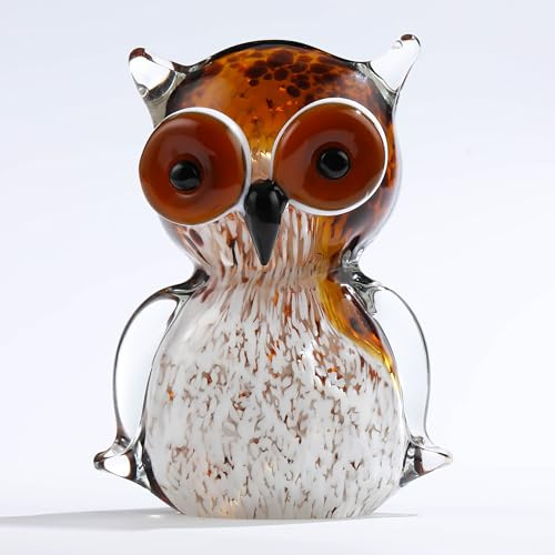 Qianwei Mundgeblasene Glasfigur, Eulen-Dekoration, Geschenke für Frauen, Glaskristall-Eulen-Figuren, Geschenke für Eulenliebhaber, Eulendekoration, Statue, Briefbeschwerer, Geburtstag für beste