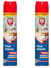 PROTECT EXPERT 2 Aérosols Anti Insectes Volants - 2x750ml - Insectes Volants - Action Curative & Préventive - Foudroyant - Prêt A L'Emploi VOL750X2