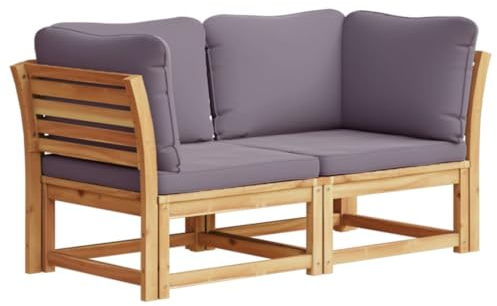 vidaXL Gartensofa, Modular Sofa Garnitur mit Kissen 2-Sitzer, Sitzgruppe für Garten Terrasse, Lounge Gartenmöbel Latten-Design, Massivholz Akazie